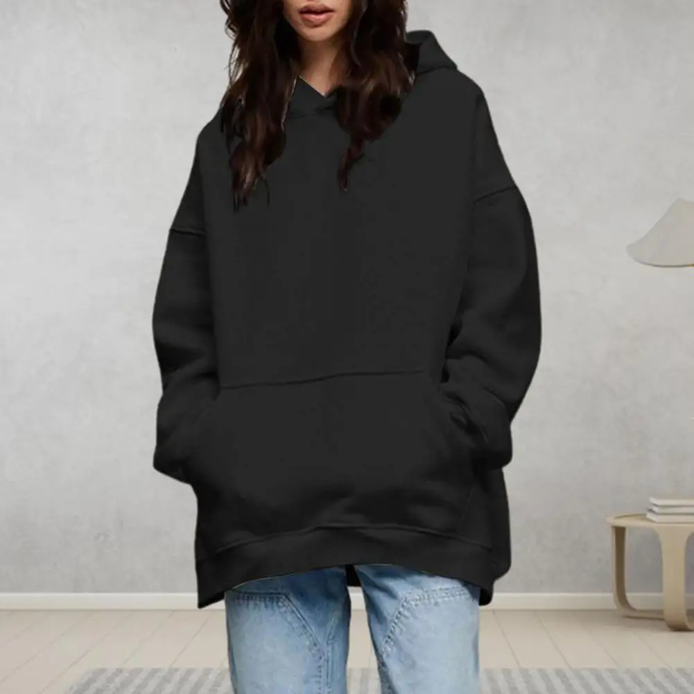 

Женская толстовка с капюшоном, Уютная толстовка унисекс с большим накладным карманом, толстый свободный мягкий пуловер для женщин, Осень-зима, с длинным рукавом