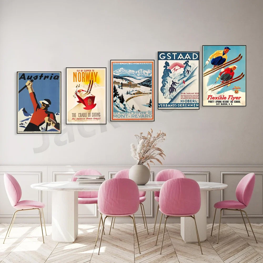 Norway sunny Alberta skiing in Austria winter sports travel vintage poster
