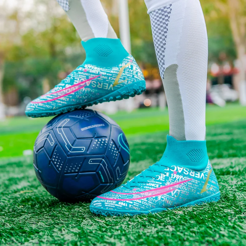 Men Soccer Shoes Professional Futsal High Top Sneakers Outdoor Sports Shoes Training TF Shoes Kid Free Shipping Football Boots