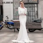 Женское свадебное платье с юбкой-годе, элегантное кружевное платье с аппликацией, жемчужинами, открытой спиной, длинным рукавом, в пол, пляжное платье невесты, 2021