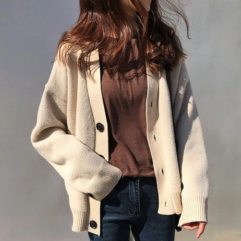 

Korean Women's Sweater Loose Lazy Elegant Fashion Student Wear Simple Women's Sweet Coat Cardigan Pocket Shawl Outside