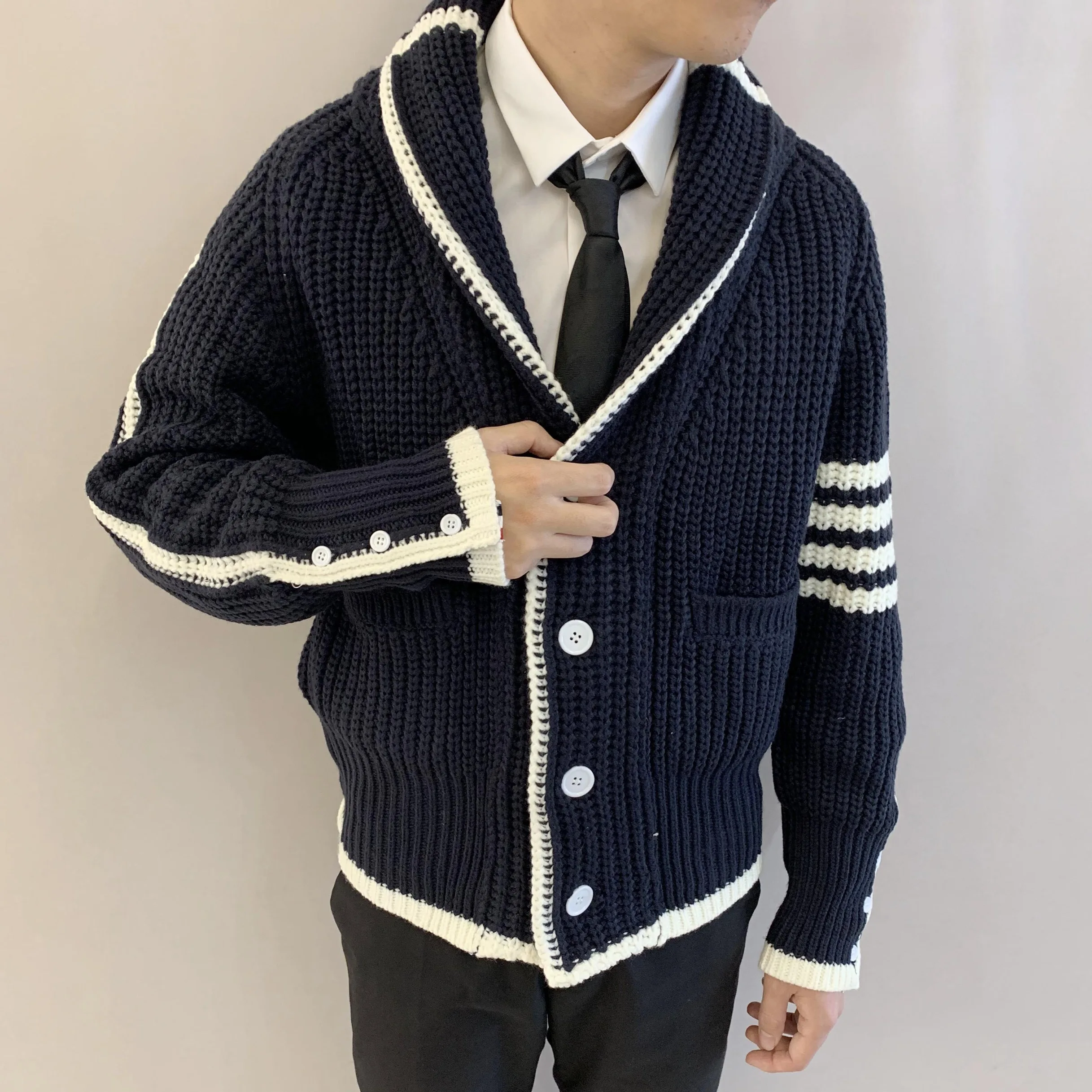 

Vintage Cardigan Sweater For Women Casual Korean Fall Streetwear Tops Classic White Striped Design Luxury Brand TB MenSweater