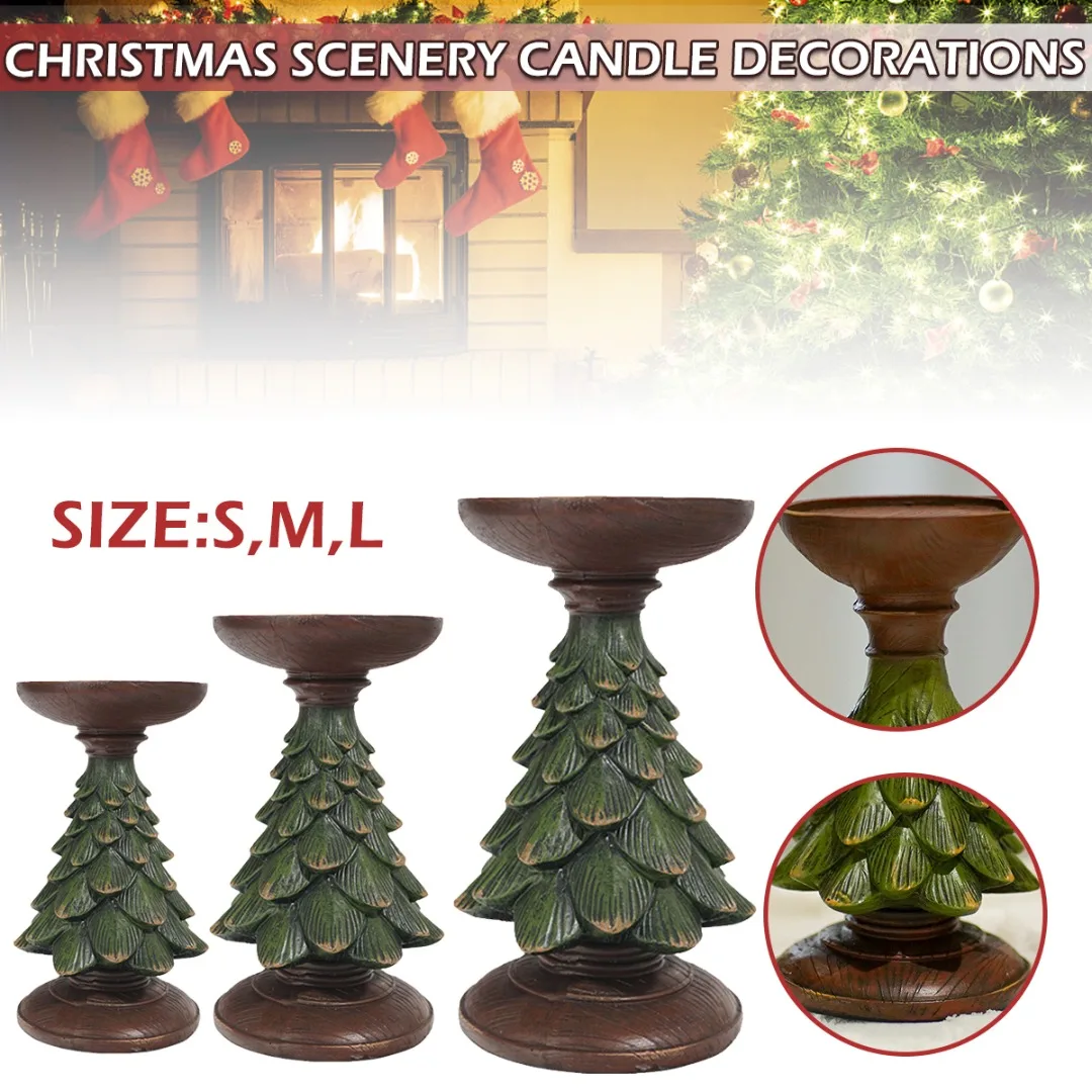 

Wooden Christmas Tree Candlesticks DIY Candle Holders Decor Desktop Ornaments Home Party Holiday Weddings Decorations S/M/L