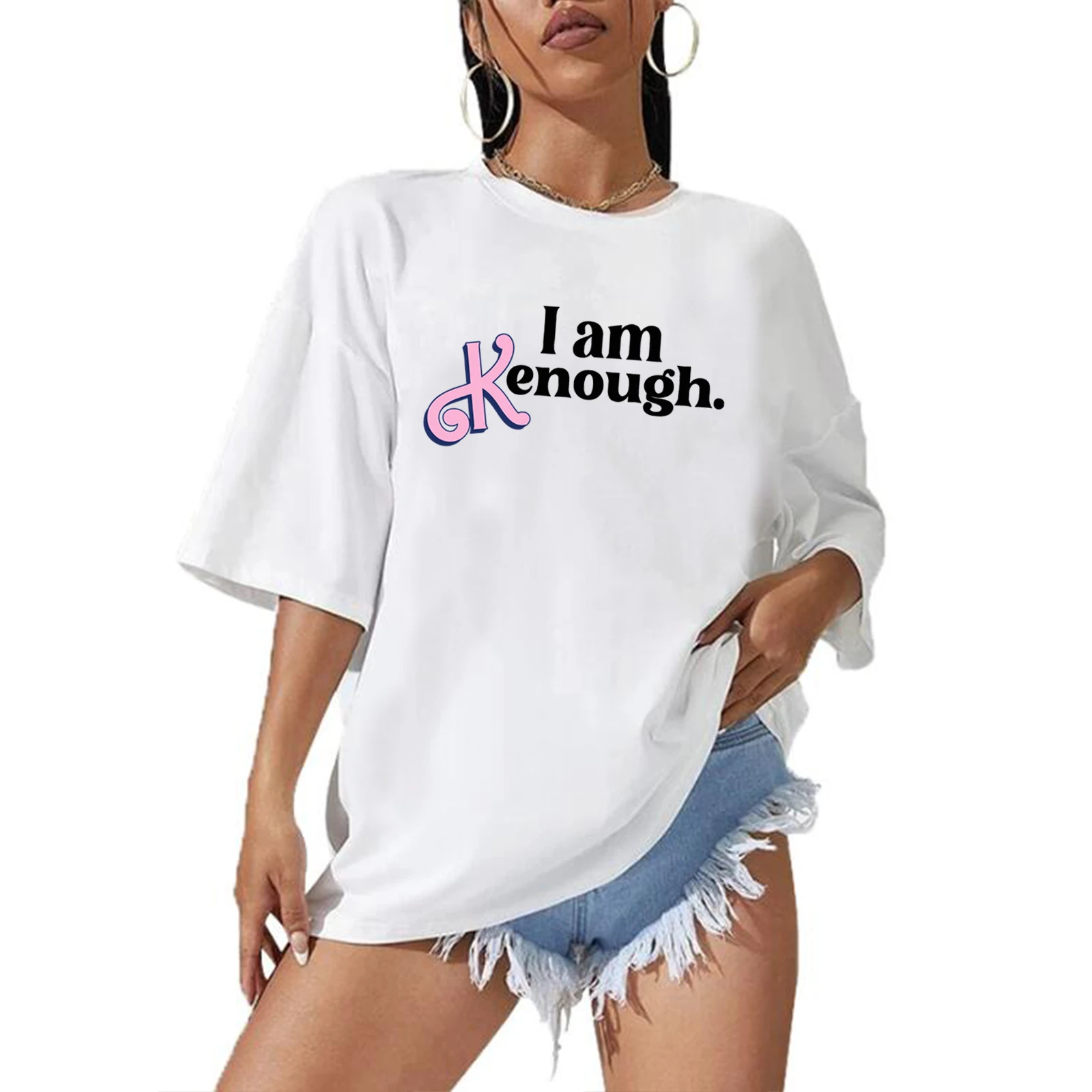 

I Am Enough T-Shirt Woman Oversized O-Neck Short Sleeve I Am Kenough Shirt