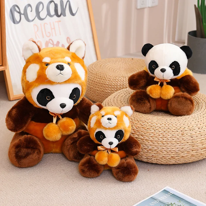 

Кавайная мягкая кукла, 25/30/40 см, панда, перевернутая енот, плюшевая кукла, пушистые животные, обнимающие брошь, подушка для детей