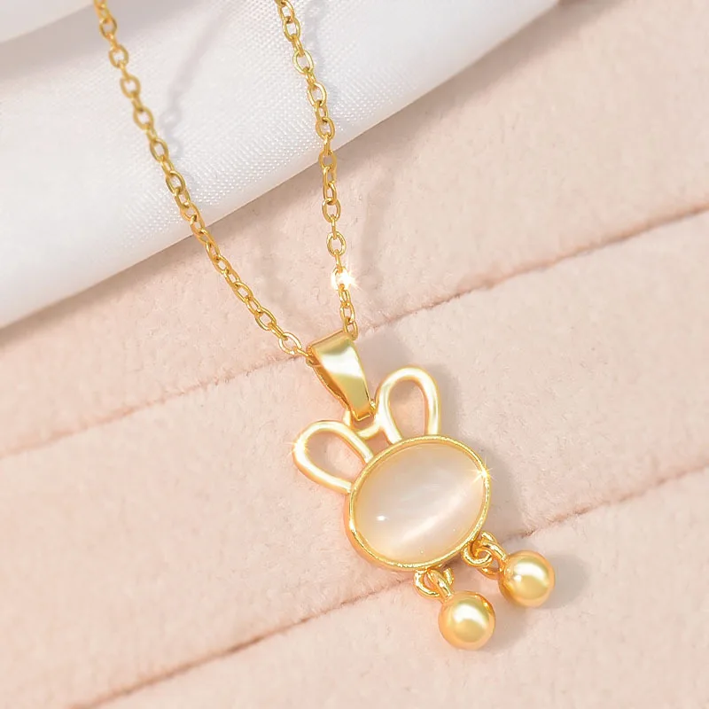 

2023 New Opal Bunny Necklace for Women Special-Interest Design Sweet Cute Popular All-Matching Pendant Ornaments
