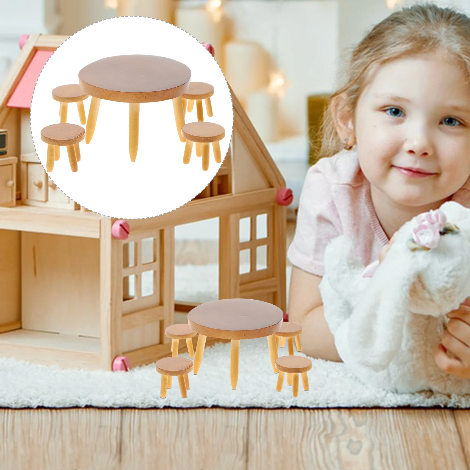 

Furniture House Dolltable Accessories Miniature 12 Scale Toys Miniture Figuremini Wood Chair 6 Furntiture Furnisher Kitchen