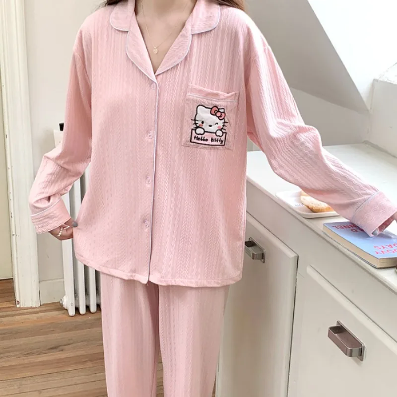 

Kawaii Sanrio Hello Kitty Pajamas Sets Kuromi Cinnamoroll Animes Sleepwear Leisure Long Sleeve Pyjamas Homewear Suit Nightwear