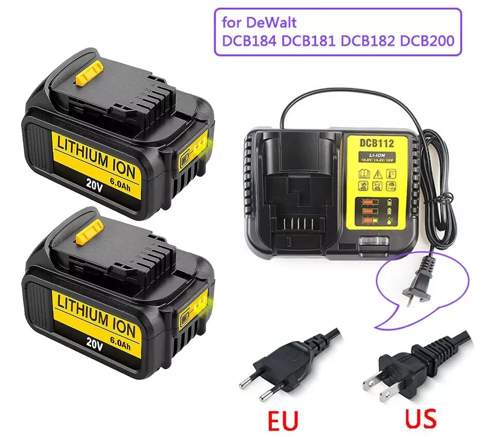 

Новинка 2022, сменный аккумулятор 18 в 18650 Ач MAX XR для электроинструмента DeWalt DCB184 DCB181 DCB182 DCB200 20 в 6A 18 в, аккумулятор и зарядное устройство