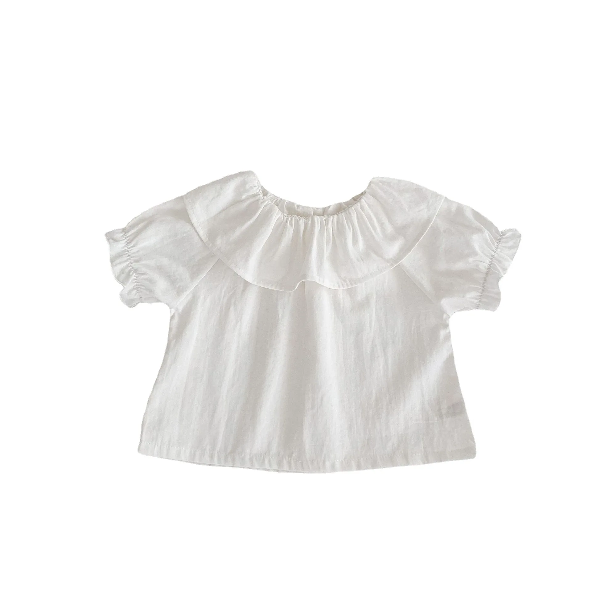 

Infant Children's T-shirt Summer New Baby Girl Lotus Leaf Collar Short-sleeved Shirt Top White All-match