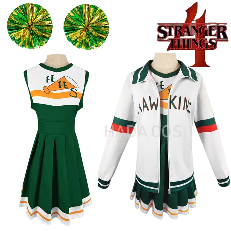 

Chrissy Cunningham Cosplay Costume Stranger Things Season 4 Cheerleader Props Hawkins High School Lucas Sinclair Jacket Dress