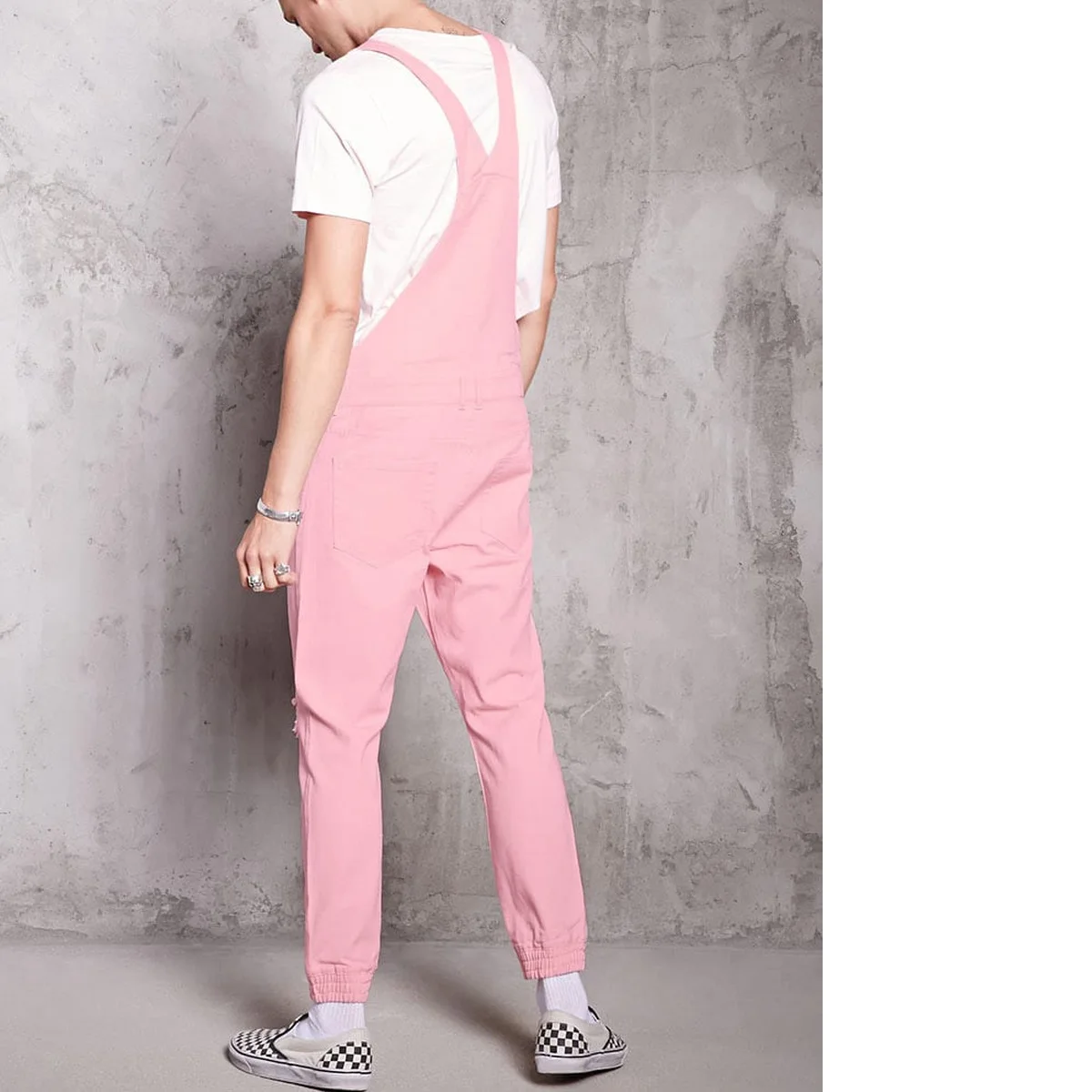 Retro Pink Men's Denim Holes One-piece Overalls Men's Denim Bib Pants Full Length Jeans Jumpsuits Streetwear New Male Jumpsuit