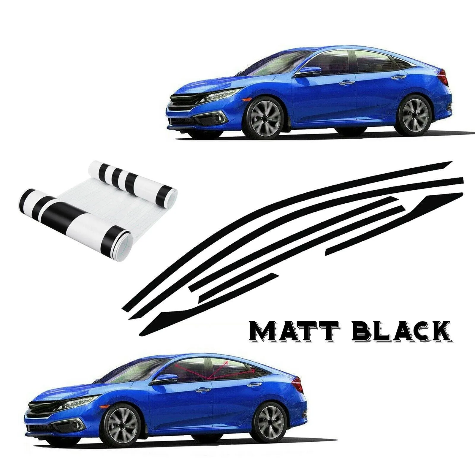 

Delete Blackout Car Sticker Trims Vinyl 6x Body Decal For Honda Civic Sedan 16-20 Hood Stripes Matt Black Durable