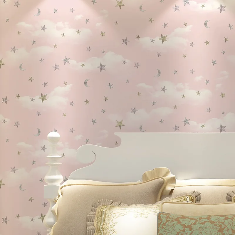 

3D Children's Wallpaper Blue Sky White Clouds Little Stars Bedroom Living Room Study Simple Cartoon Wallpaper Wallpap