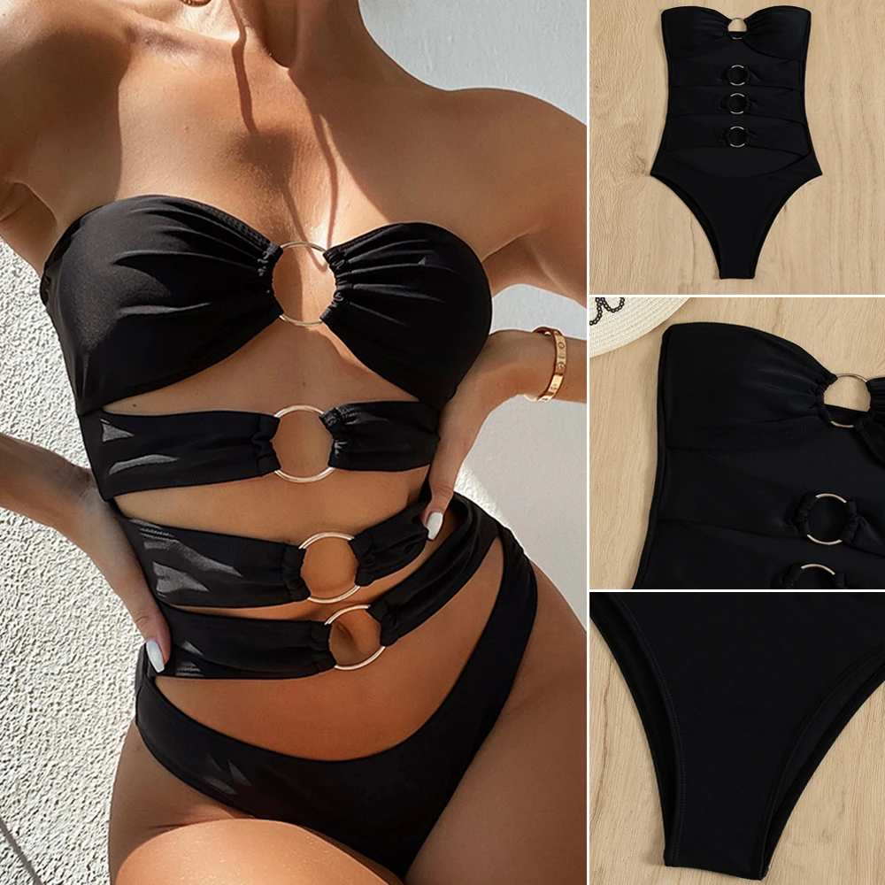 

1-Piece Bandeau Swimsuit for Women Sexy Hollow Bikini Summer Slim Bathing Suit Sunbathing Suit Swimwear Spa Clothing B2Cshop