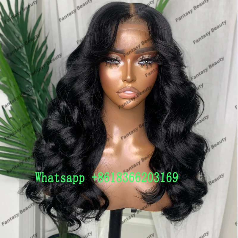 Бразильская челка для штор Черные человеческие волосы Полные парики шнурка с