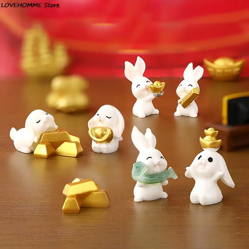 

1Pc Cute Cartoon Christmas New Year Rabbit Micro Landscape Resin Crafts Desktop Home Ornaments Animal Gardening Accessories