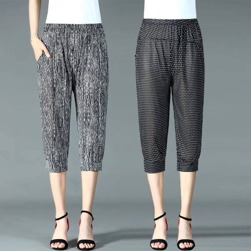 Женские летние модные ледяные шелковые повседневные шаровары женские тонкие