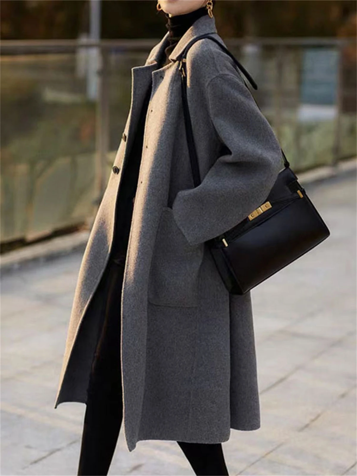 

Двустороннее кашемировое пальто для женщин средней и длинной длины, осень и зима 2022, Новое высококачественное корейское свободное шерстяное пальто