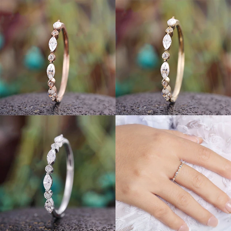 

Huitan Low-key Design Wedding Rings for Women Simple Thin Rings with Crystal Cubic Zirconia Anniversary Gift Statement Jewelry