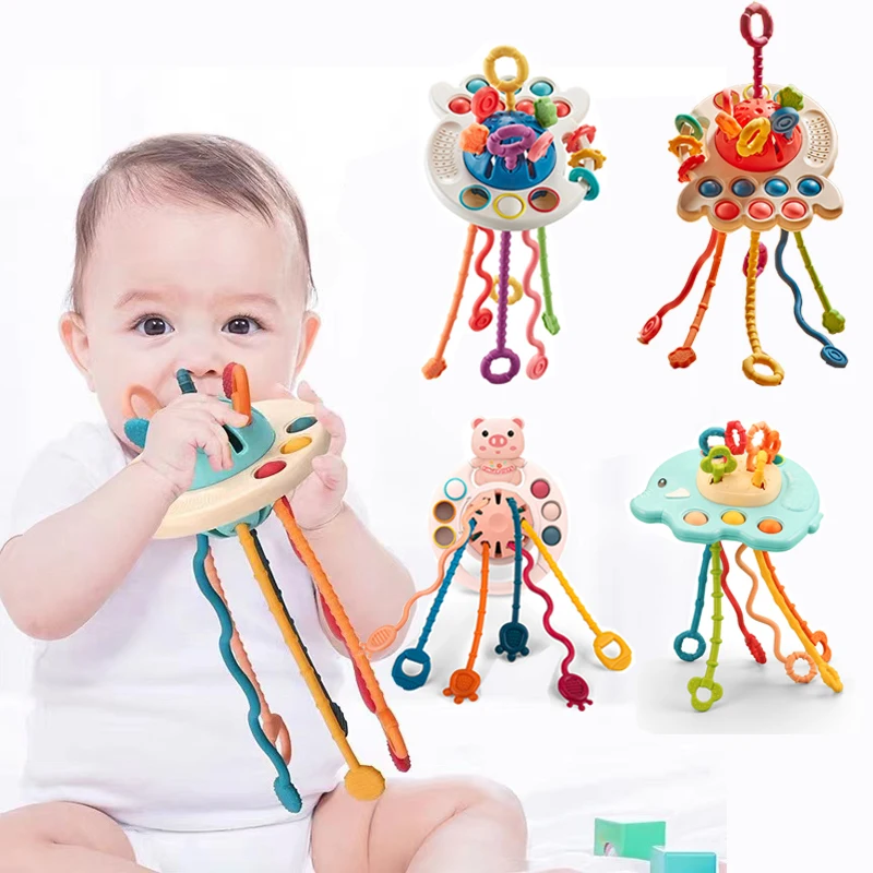 

Pull String Sensory Toys Grasping Exercise Montessori Sensory Toys Silicone Activity Educational Toys for Babies Motor Training