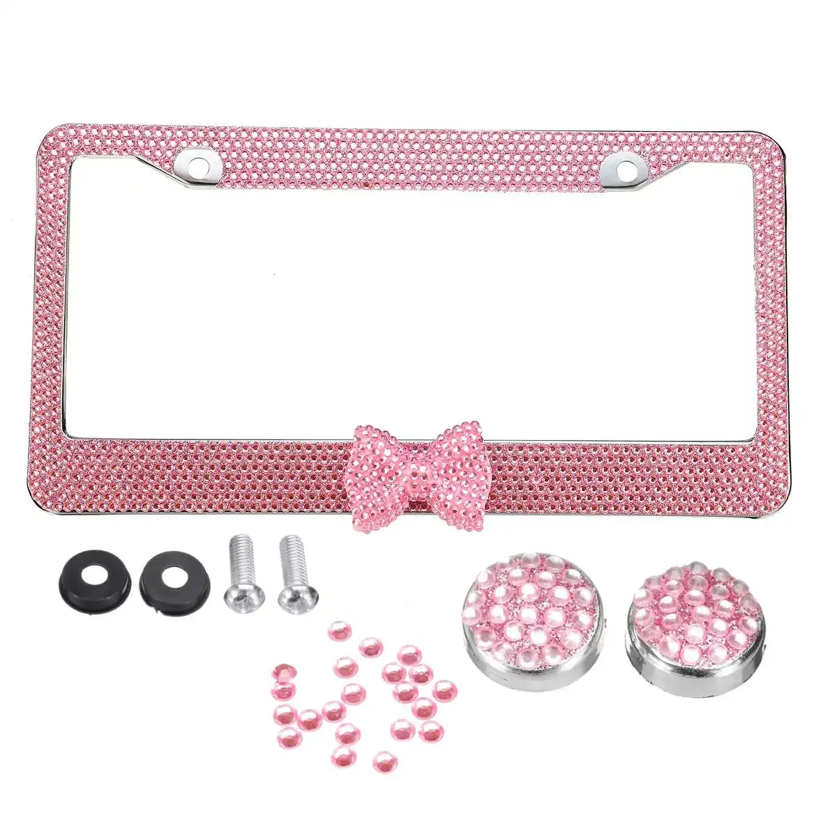 

2PCS Bling Metal License Plate Frame Tag Glitter Crystal Diamond Sparkling Rhinestone License Plate Frame For USA Car Accessorie