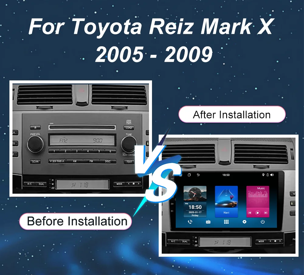 Фото Android 15 Carplay для Toyota Reiz Mark X 2005-2009, авторадио, мультимедийный плеер, GPS-навигация, Carplay без 2DIN, сенсорный экран 4G №1
