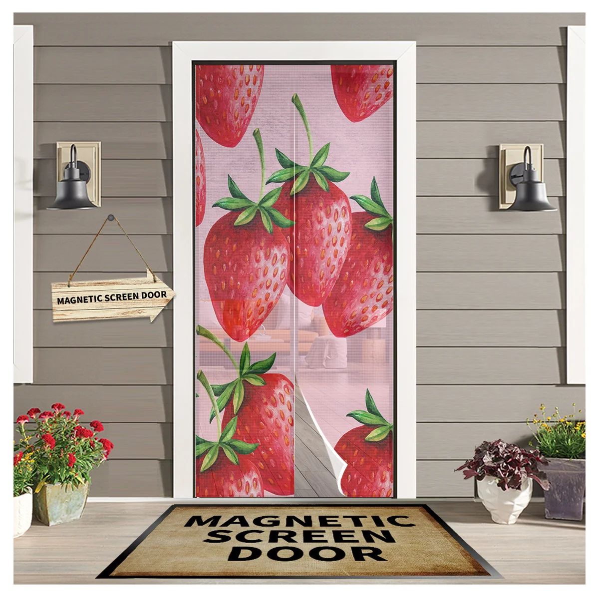 

Fresh Red Strawberry Fruit Kitchen Door Curtain Mosquito-proof Window Screen Bedroom Magnetic Door Curtain