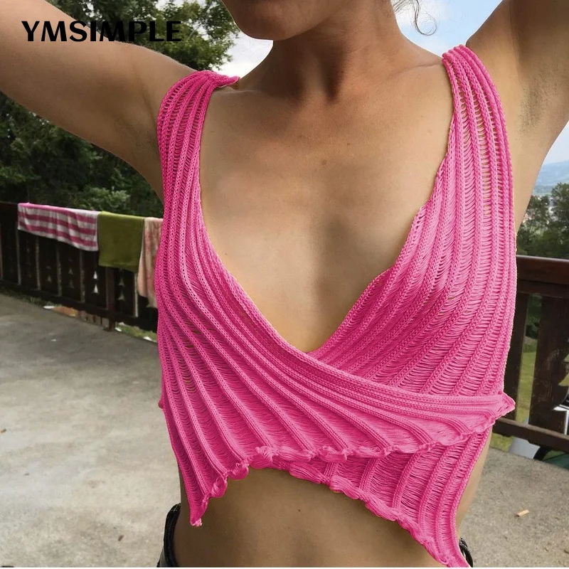 

Женская модная летняя майка без рукавов с глубоким V-образным вырезом, топ, уличная одежда, Y2K, 2022, сексуальные вязаные укороченные топы, футб...