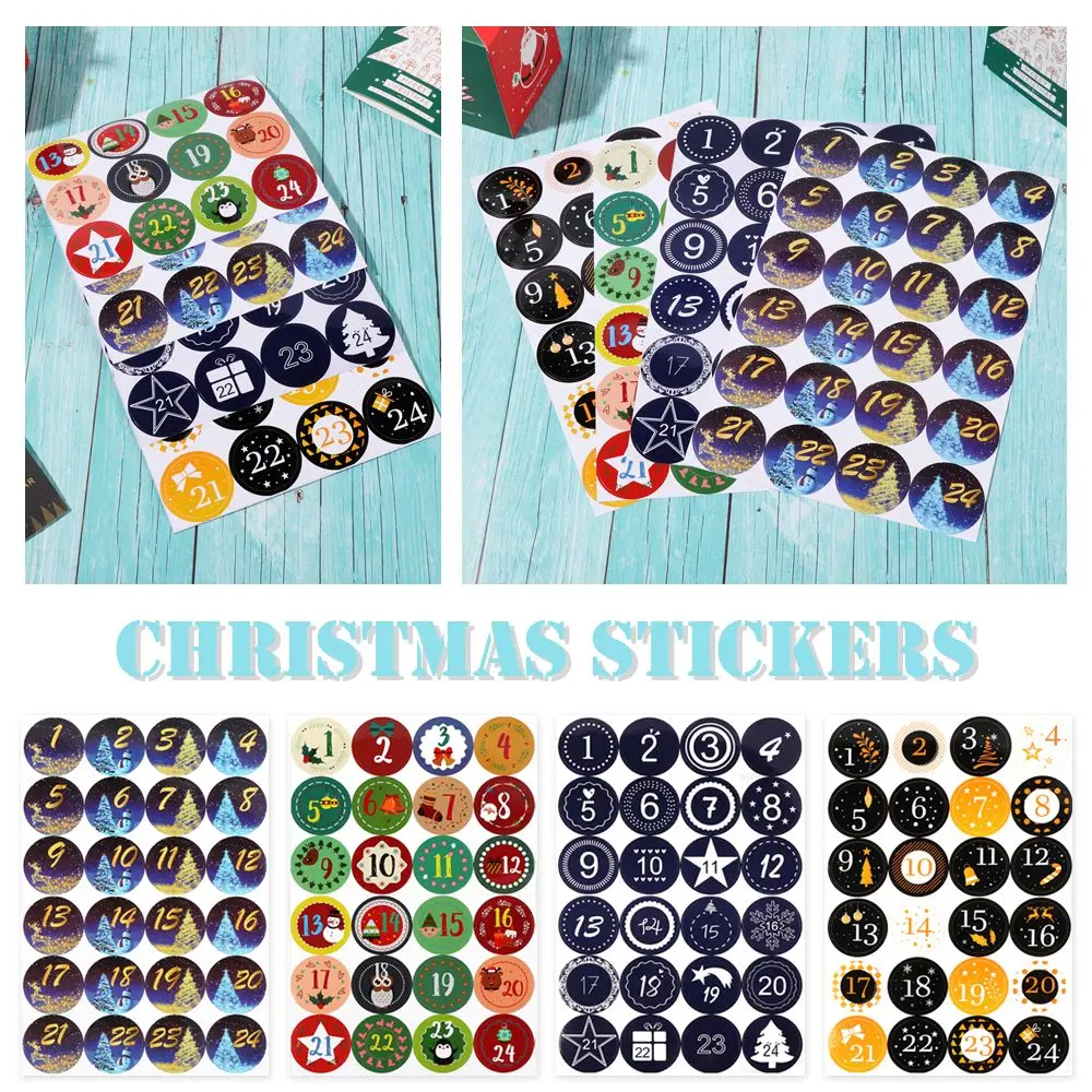 

Рождественские подарочные наклейки, календарь и цифры, бумажные наклейки, многофункциональные наклейки, декоративные принадлежности