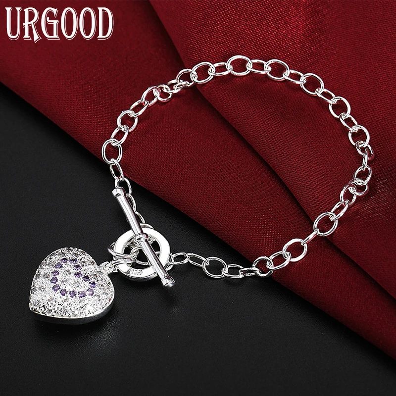 

925 Sterling Silver Fashion Jewelry Heart AAA Zircon Bracelet For Women Party Engagement Wedding Gift