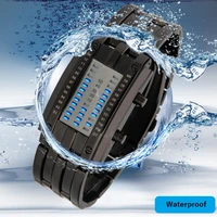 binary watch stainless steel waterproof blue led digital wristwatch classic creative high quality accessories