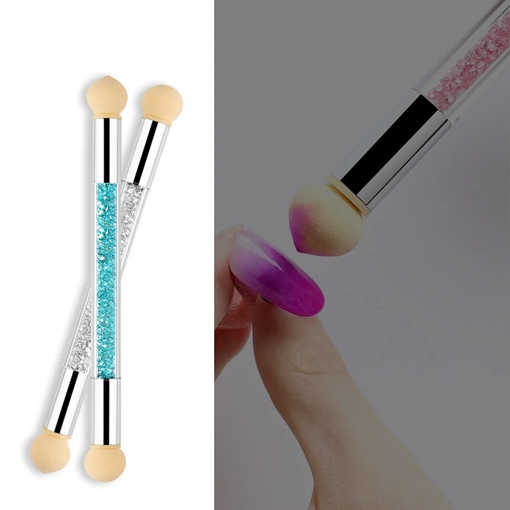 

1 Pc Double-ended Gradient Shading Pen Dotting Brush Sponge Head Rhinestone Handle Nail Art Brush Nail Art Painting Tool