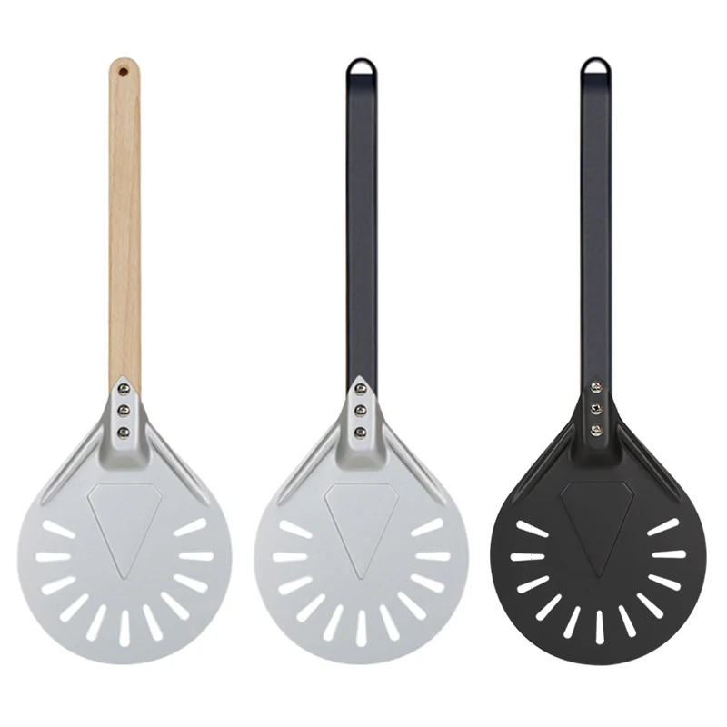 

Pizza Turning small Pizza Peel Paddle Short round Pizza Tool Non Slip wooden Handle 7 8 9 inch Perforated Pizza Shovel Aluminum