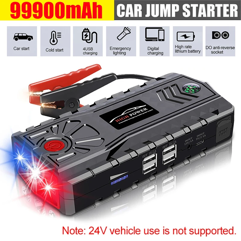 

99900mAh Car Jump Starter Power Bank 12V Portable Car Battery Charger Emergency Starting Device (EU Plug)