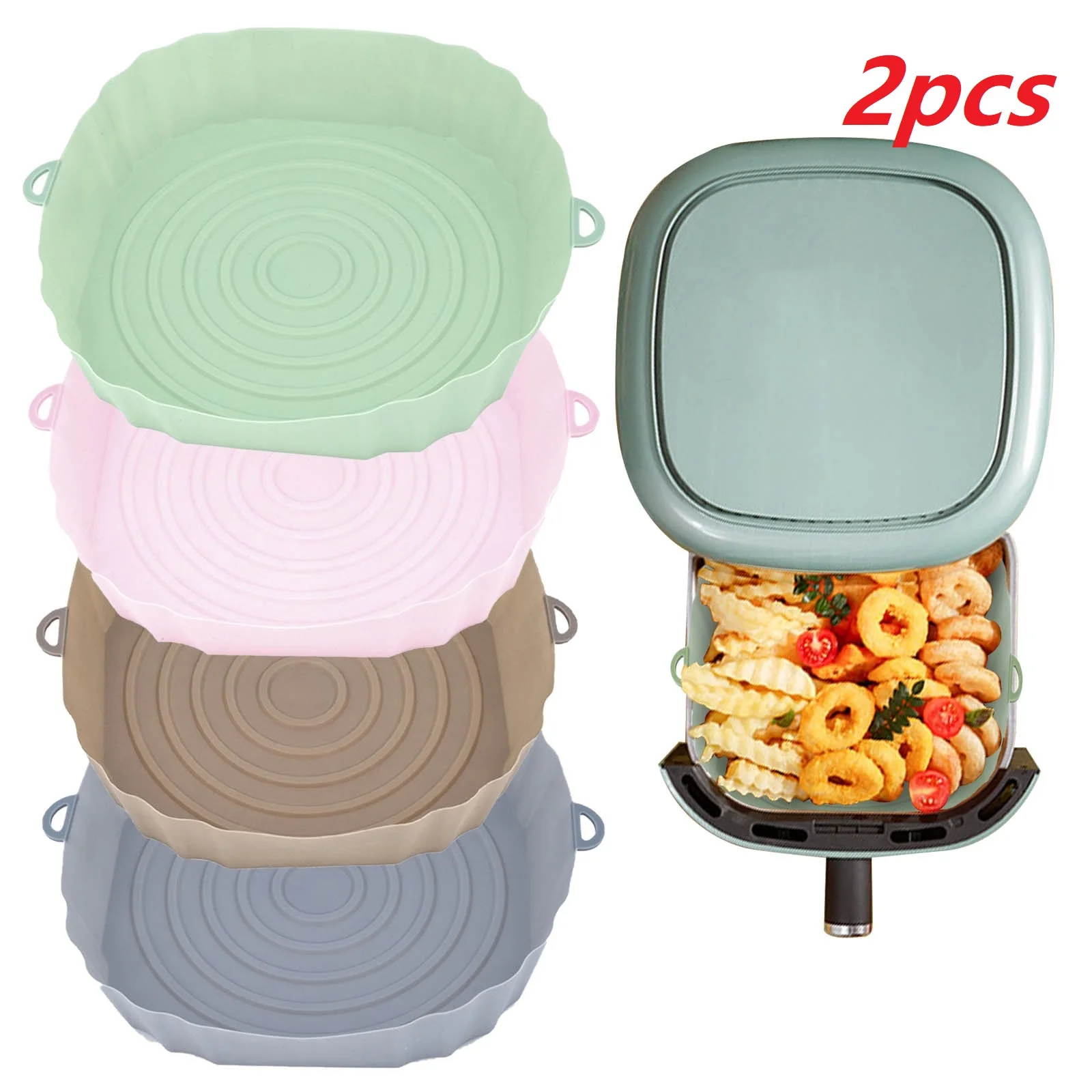 

2 Stuks 20Cm Air Friteuses Oven Bakplaat Gebakken Kip Mand Mat Airfryer Siliconen Pot Ronde Replacemen Grill Pan accessoires