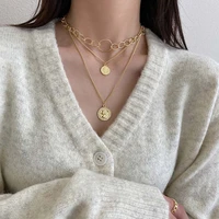 pop temperament korean style choker party jewelry coin necklace disc clavicle chain multilayer necklace women necklace