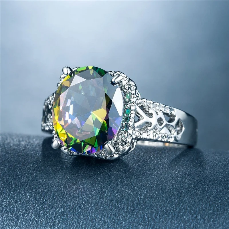 

Women's color zircon ring alloy platinum plated fashion jewelry