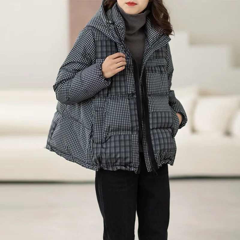 Women's Parkas Autumn Winter 2022 New Short Style Thick Hooded Jackets Loose Large Size Warm White Duck Down Trend Coat Female