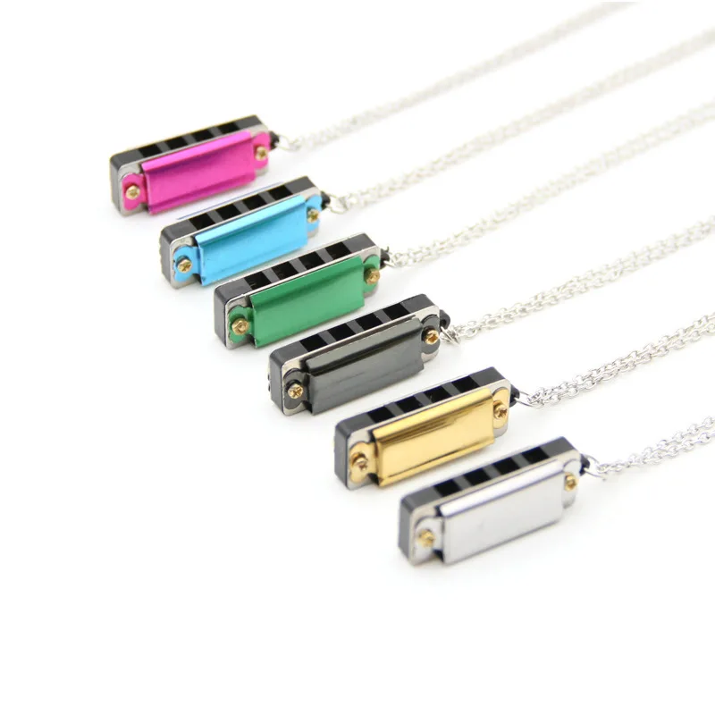 

Mini 4 Hole 8 Tone Harmonica Metal Necklace Design Chain Toy Gift Color Random