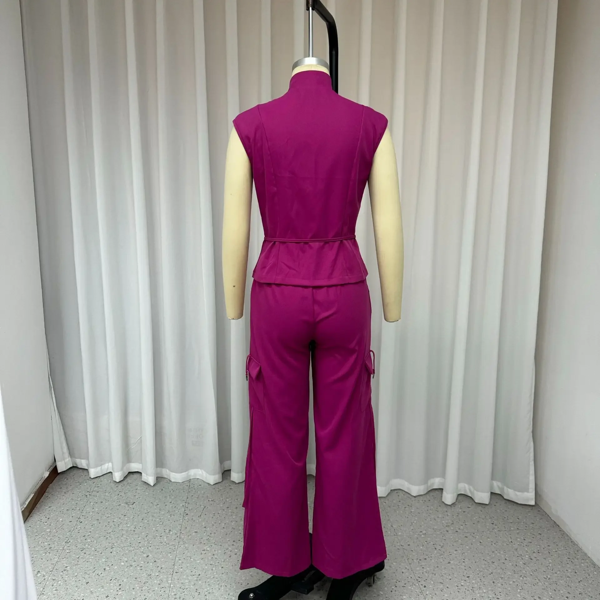 Модный новый топ без рукавов с лацканами и брюки однотонный повседневный костюм