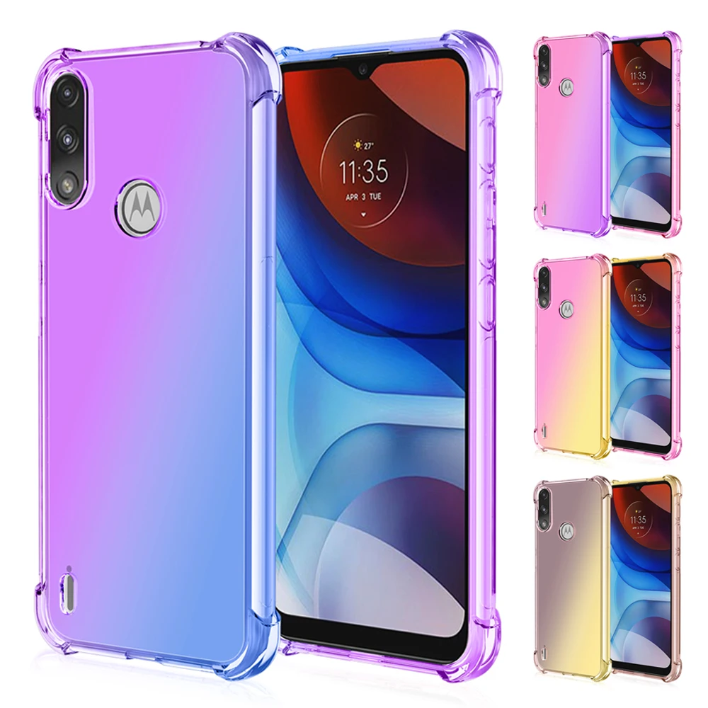 

For Motorola Moto E7 Power Case Fashion Half Transparent Gradient Phone Case for Moto E7 Plus E6 Play Corners Soft Cover