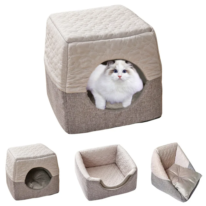 

Cat Cube House Fordable Cat Condo Small Animal Cave Puppy Cat Tent with Removable Washable Pillow Cushion Warm Sleeping Nest