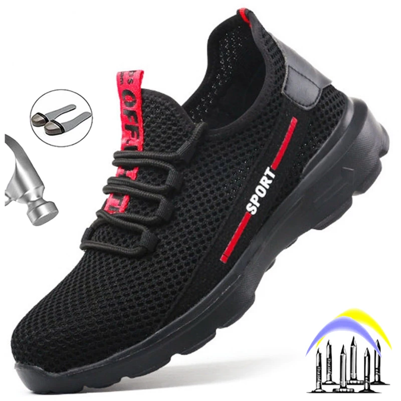 

Men Safety Shoes with Metal Toe Non-slip Anti-puncture Protective Air Cushion Work Sneakers Indestructible Outdoo Work Boots