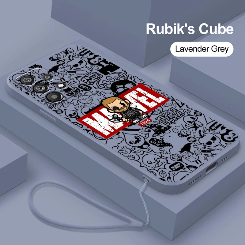

Marvel Hero Cartoon Cute Liquid Rope Phone Case For Samsung A73 A53 A33 A52 A32 A23 A22 A71 A51 A21S A03S A50 A30 5G Cover Capa