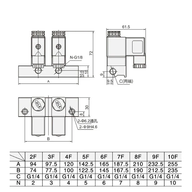 Pneumatic Solenoid Valve 3V1-06-NC 3/2 Way Integrated Control One Input Multiple Output With Busbar DC12V/24V AC110V/220V