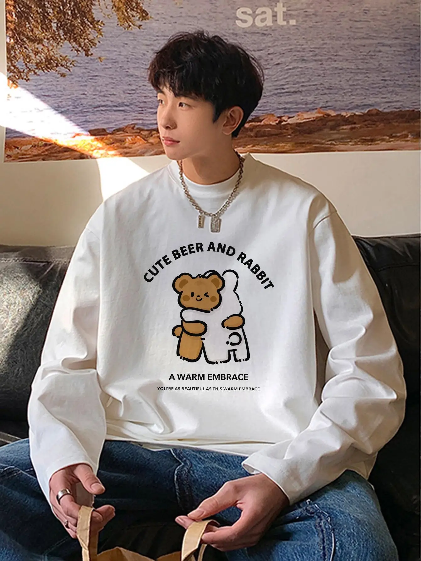 Футболка мужская оверсайз с длинным рукавом 100% хлопок