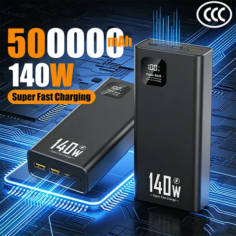 140 Вт, 500000 мАч, внешний аккумулятор, сверхбыстрая зарядка, портативное зарядное устройство CCC большой емкости для iPhone 12-17 Samsung 2026
