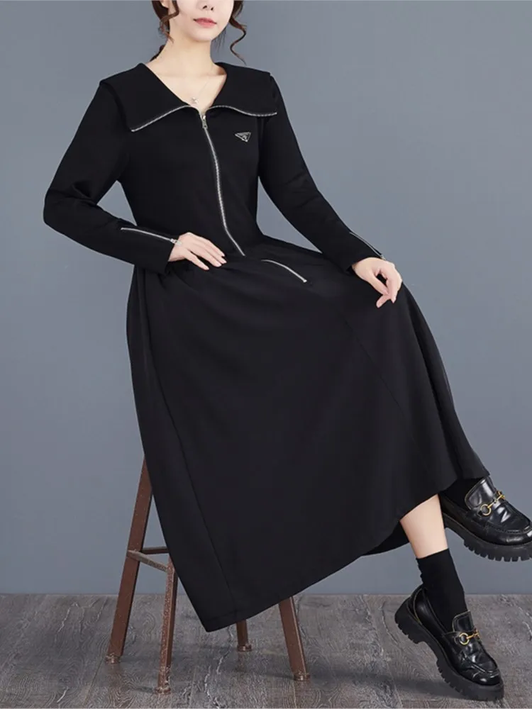 Осеннее платье женское с тонкой талией модное плиссированное длинное рюшами