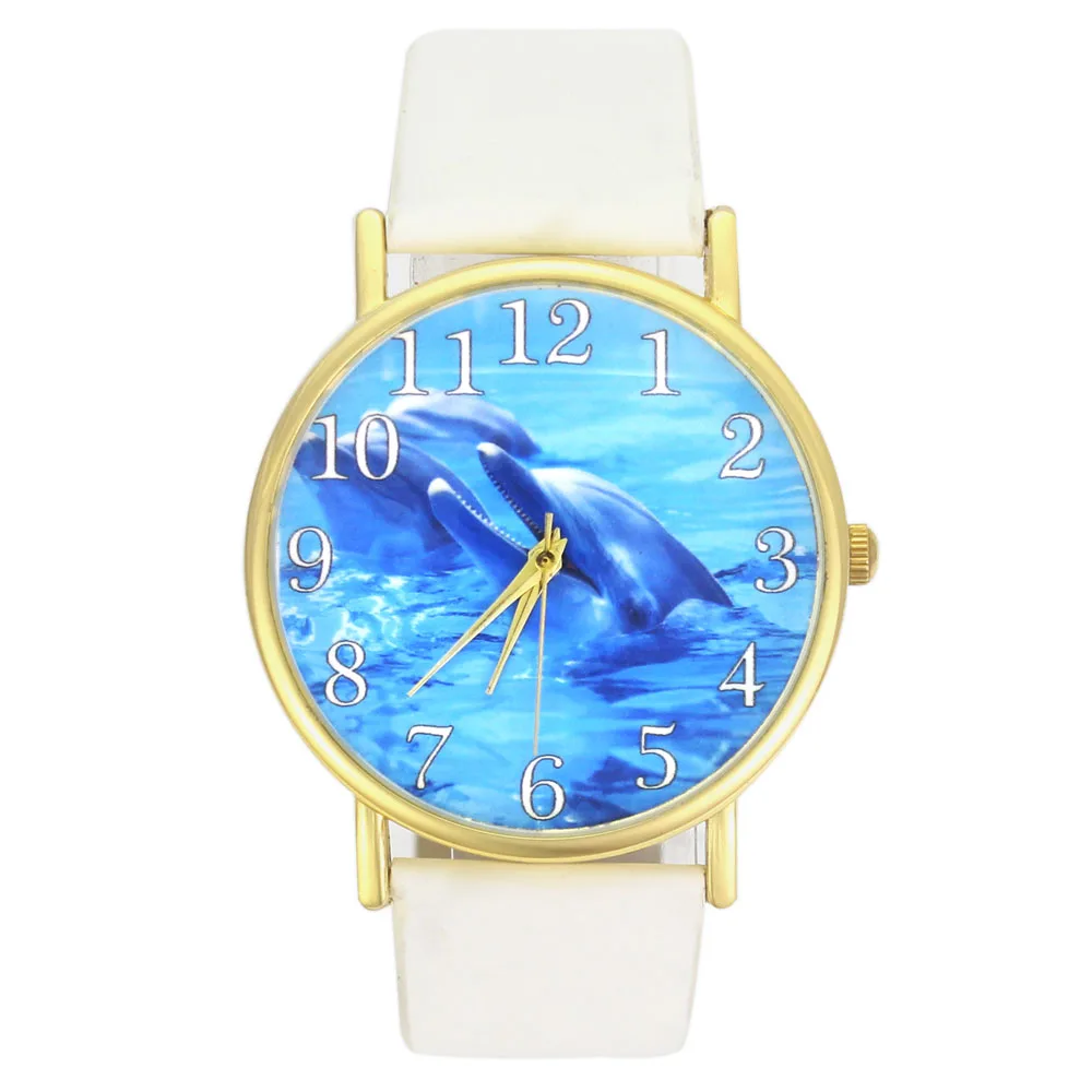 Модные Аналоговые кварцевые часы для мужчин и женщин с дельфином Аквариумом